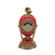 Faberge Style Egg with Clock and Rooster on Stand Pink Faberge Style Egg with Clock and Rooster on Stand Pink