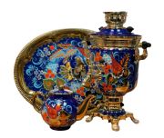 Samovar electric 3 liters Bird on Blue Set 110 Volt