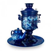 Samovar electric 3 liters Flowers on bluee Set 110 Volt Samovar electric 3 liters Flowers on bluee Set 110 Volt