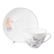 Tea cup Delicate peony (grey) with saucer